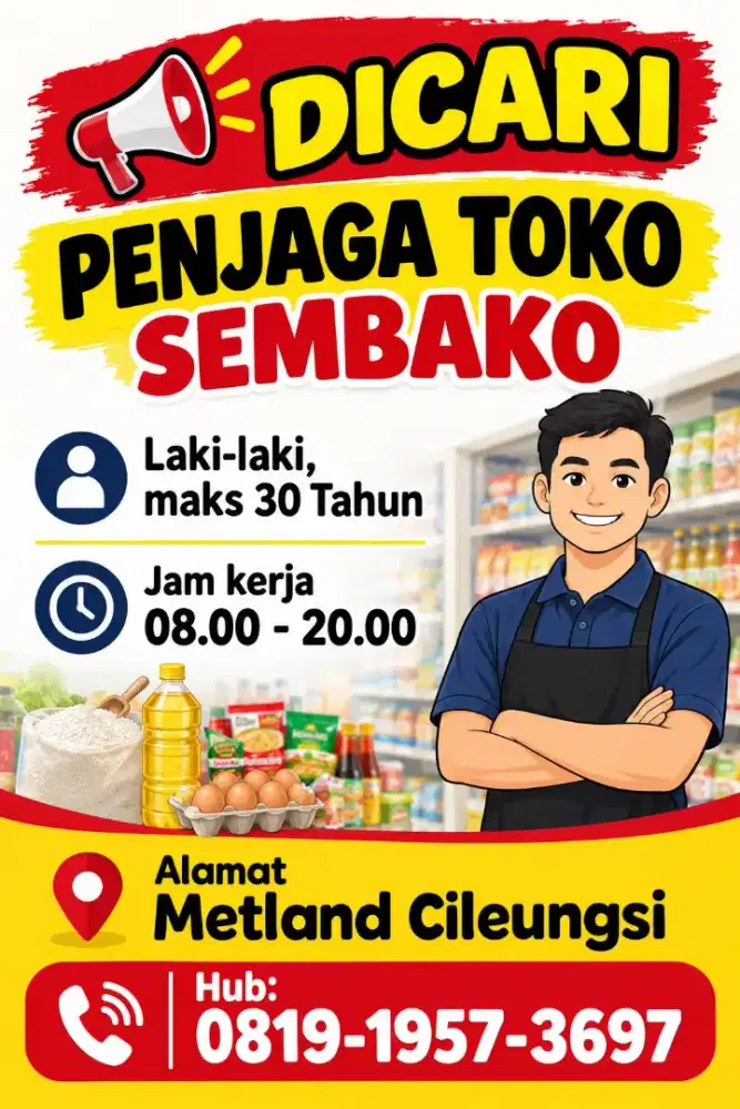 Dicari Penjaga Toko Sembako