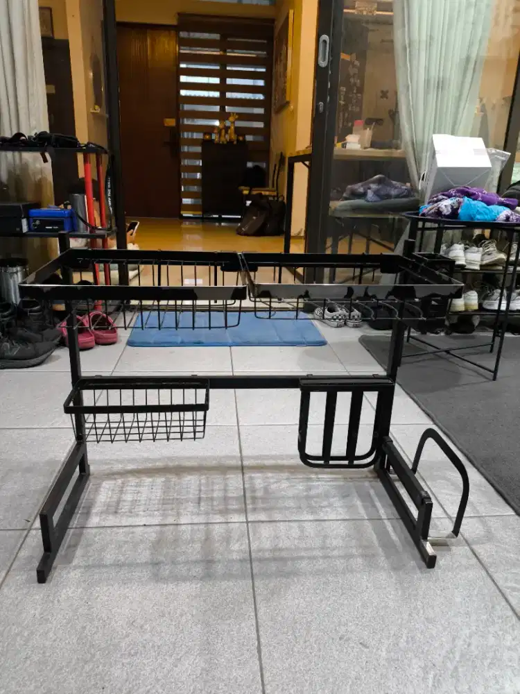 RAK PIRING WASTAFEL STAINLESS STEEL HITAM /RAK DAPUR MULTIFUNGSI