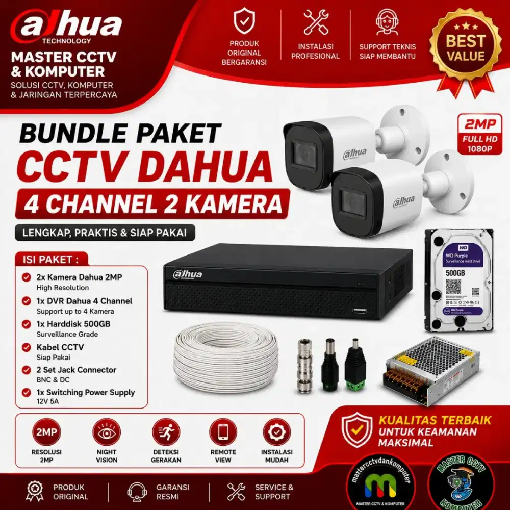 Paket CCTV Hikvision 4 Channel 2 Kamera | Indoor / Outdoor