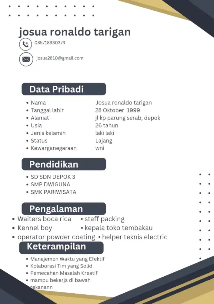 Mencari pekerjaan bidang apa saja kecuali memgemudi mobil