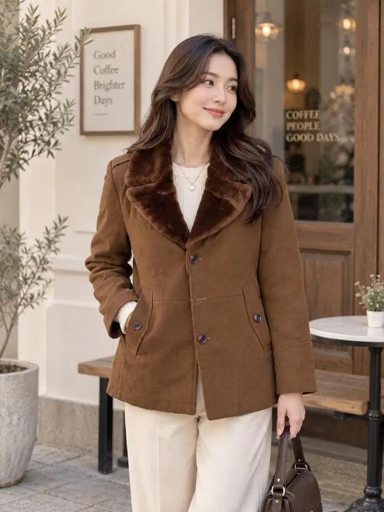 Baju Jaket outer winter bulu musim dingin ada puff fashion wanita