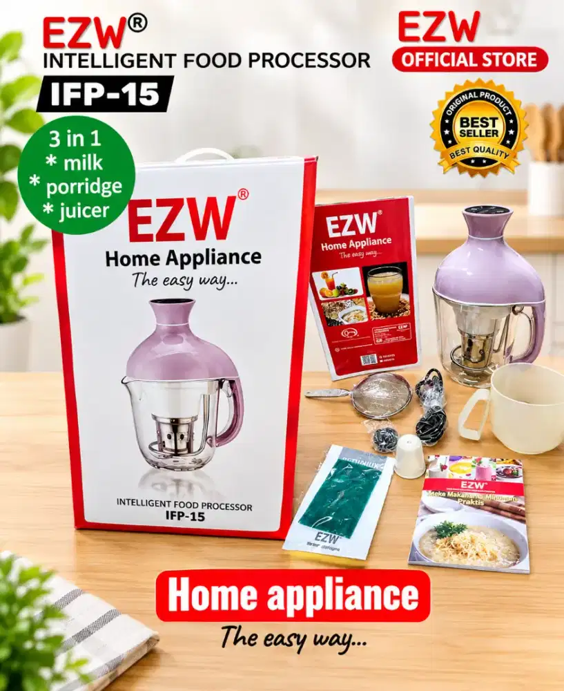3 pcs Ezw Food Processor mesin pembuat soya bean, juice dan bubur 3in1