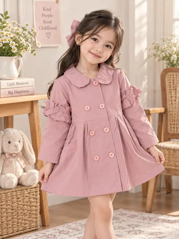 Dress lengan panjang pink anak perempuan
