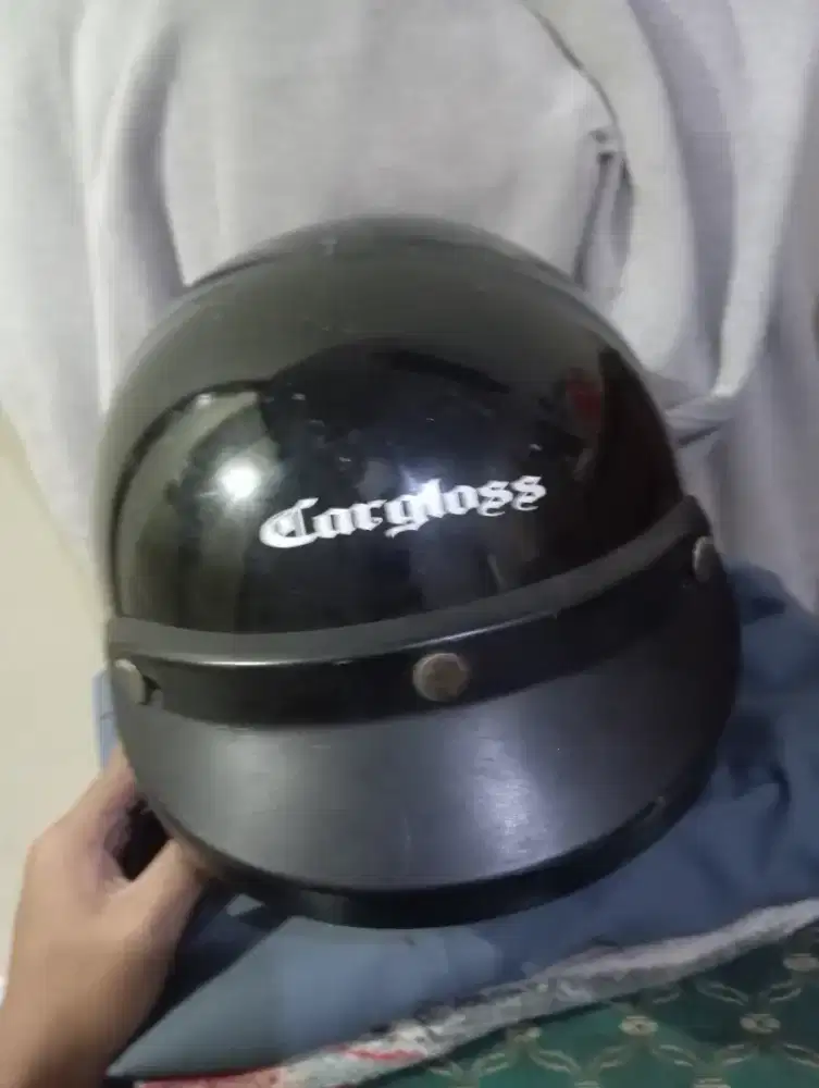 Helm Cargloss Retro Hitam Glossy + Pet/V Visor Bekas - 250K nego