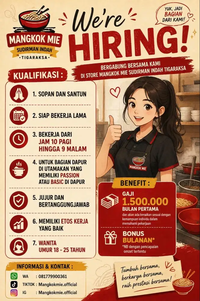 Di cari karyawan dibidang FnB