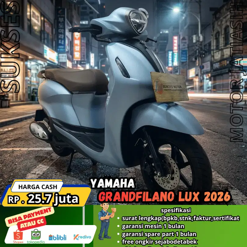 GRANDFILANO LUX 2026 KM RENDAH BARU 4 RIBUAN PLAT BEKASI KAB AJIBBBB
