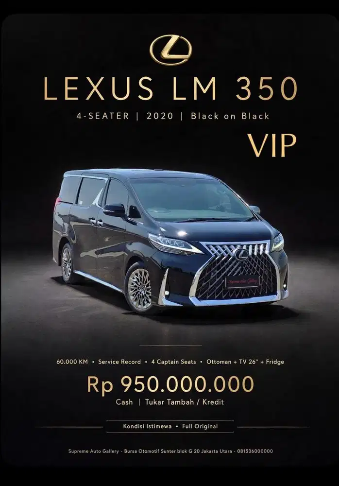 Lexus LM 350 VIP 2+2 2020 Black full ori jual murah