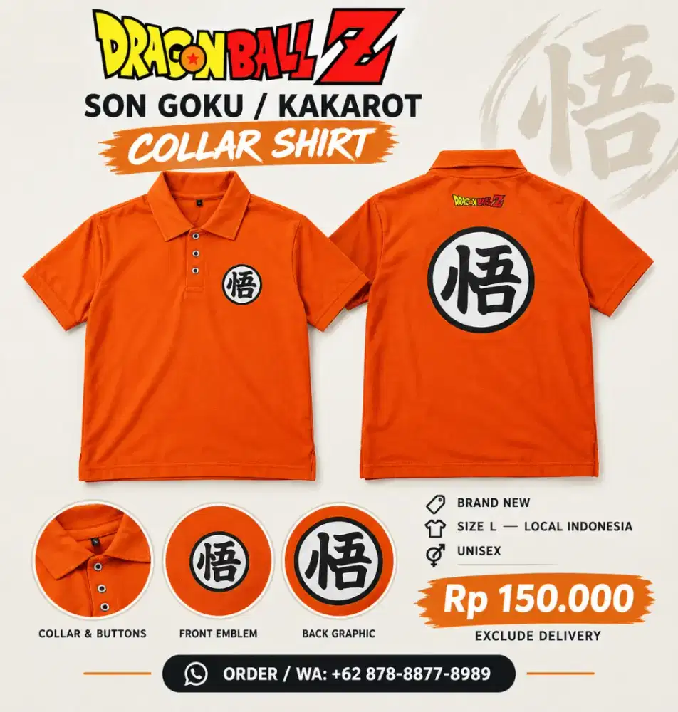 Shirt Kaos baju polo Dragon Ball Z Son Goku size L
