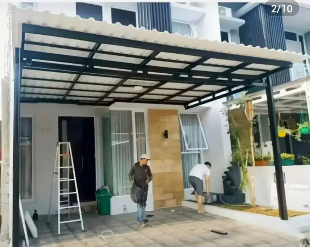 pemasangan kanopi alderon single dan rangka baja ringan