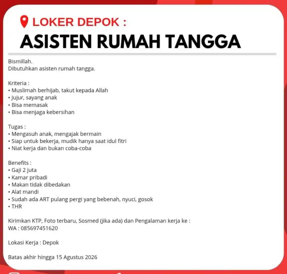 Loker ART Menginap