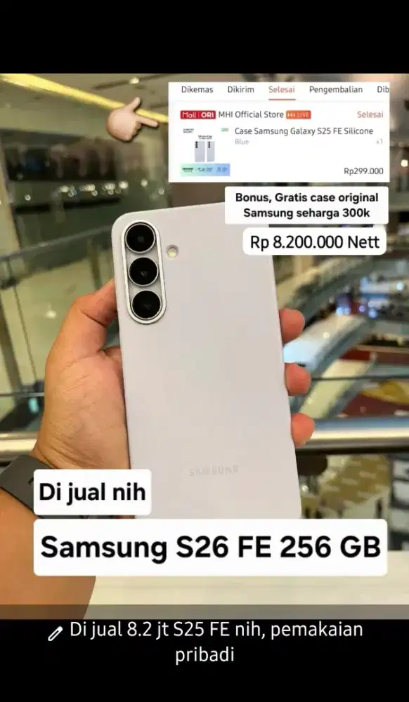 Dijual Samsung S25 FE 8/256 ice blue, Bonus Casing Original
