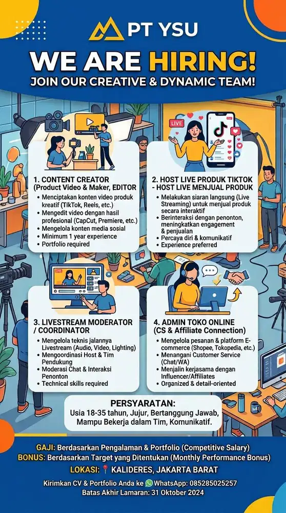 Dibuka Lowongan Kerja Team Livestream Online Shop Jakarta Barat