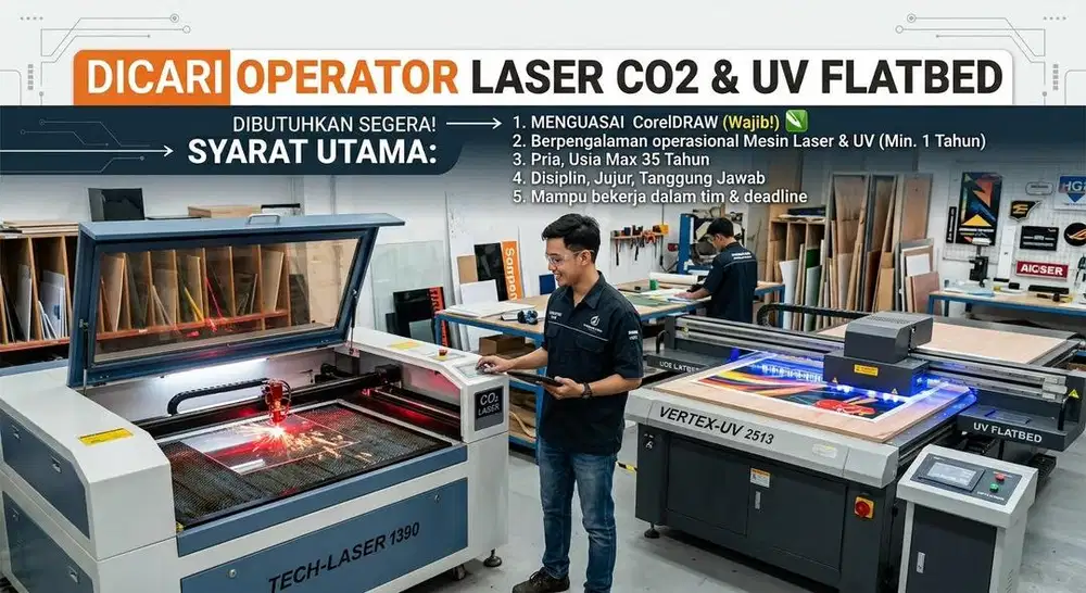 Dicari Operator Laser CO2 dan UV Flatbed