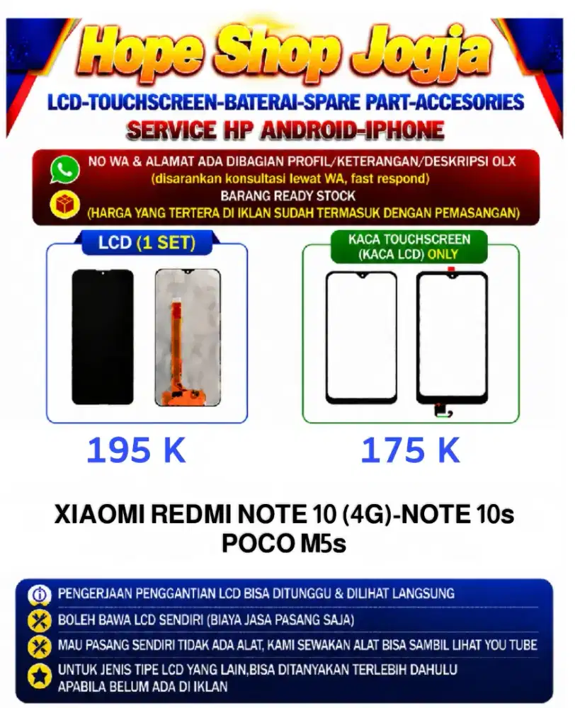 Touchscreen-Baterai-Lcd XIAOMI REDMI NOTE 10 (4G)-NOTE 10s
POCO M5s