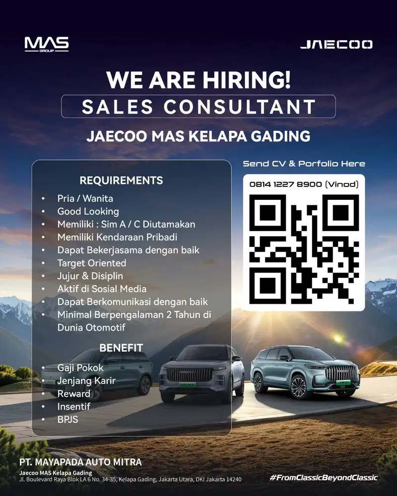 LOWONGAN SALES MOBIL / SALES COUNTER