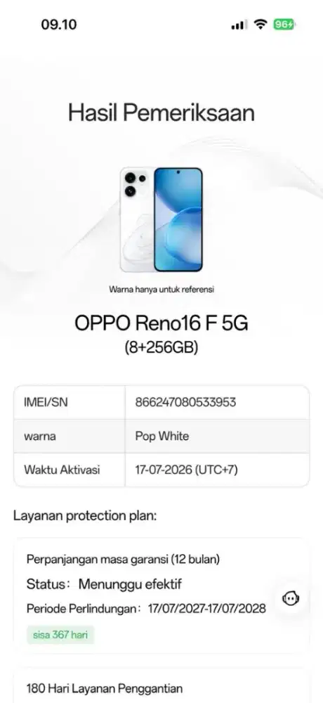 JUAL HP likenew OPPO RENO 16F 5G 8/256 open box aja hitungan hari