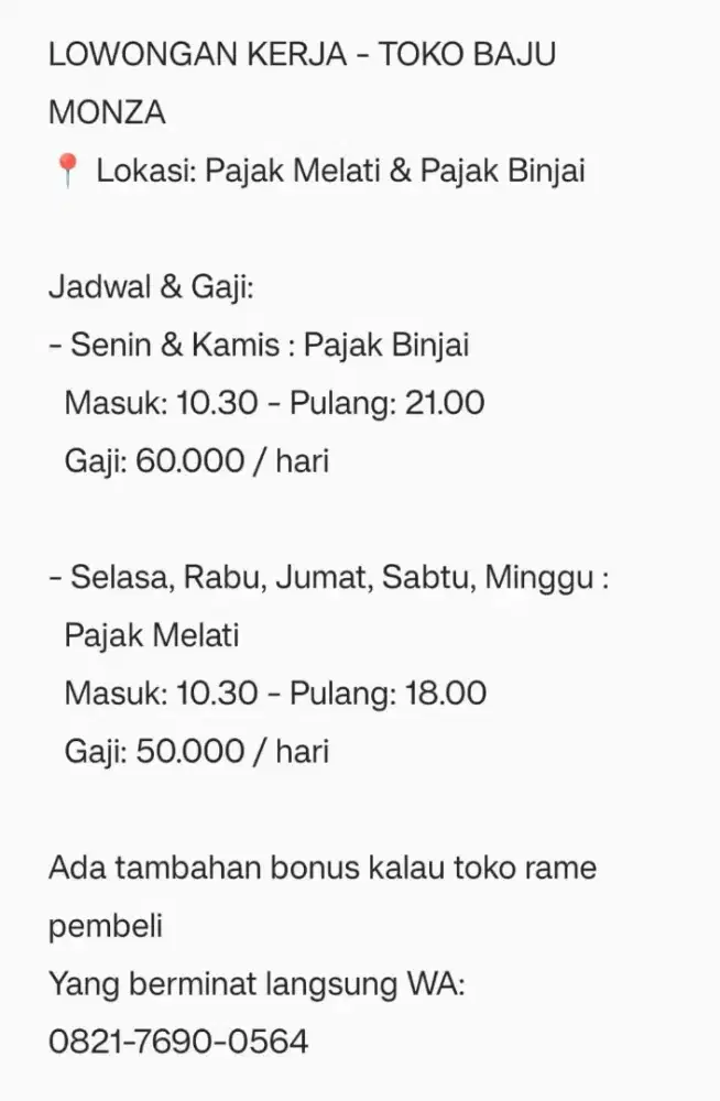 Loker jaga toko baju