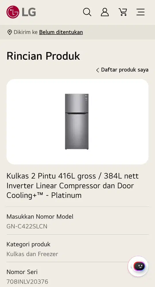 KULKAS LG INVERTER 2 PINTU 416L gross / 384L Linear - RUSAK KOMPRESOR