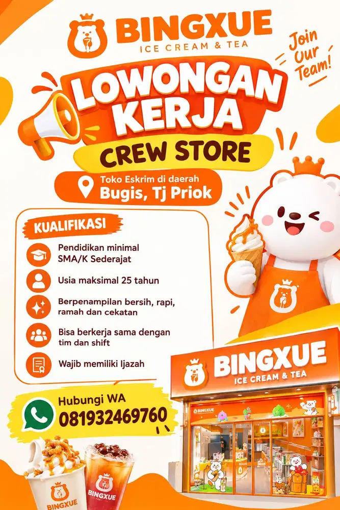 Dicari Crew Store untuk di Bugis Tj Priok