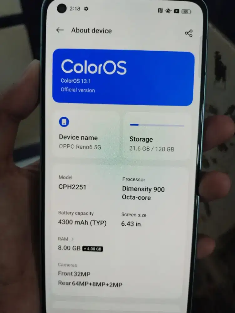 Reno 6 5G 8/128 fullset masih orian semua