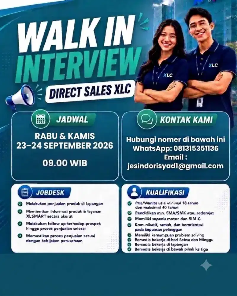 Sedang di butuhkan Sales XL, Penempatan di sesuai domisili
