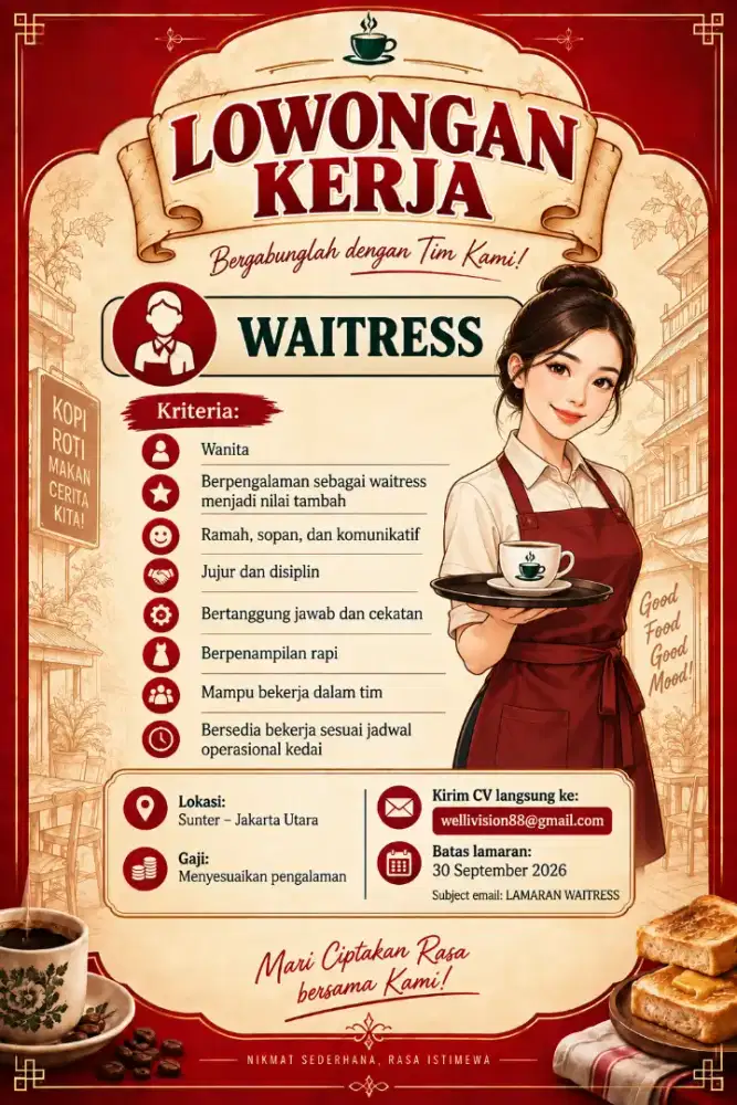 Loker Waitress area Sunter