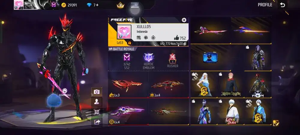 Akun ff 3 Evo gun dan banyak bundle langkah