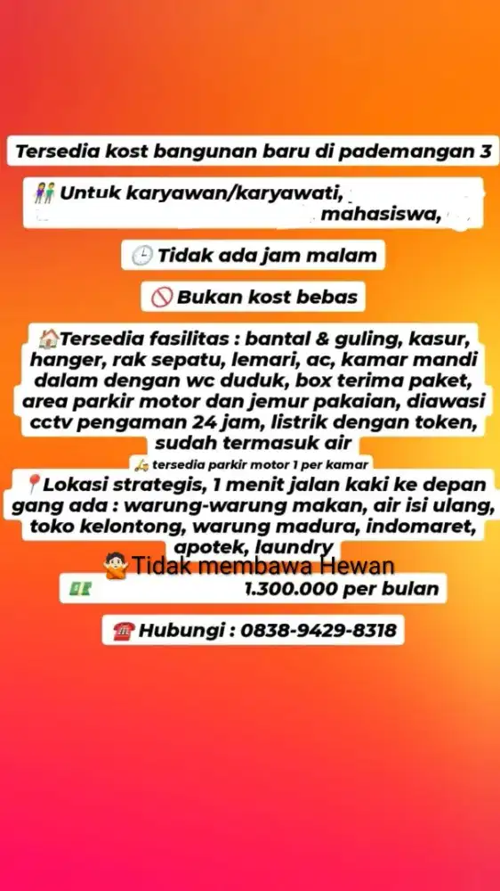 Kost Bangunan Baru Pademangan 3