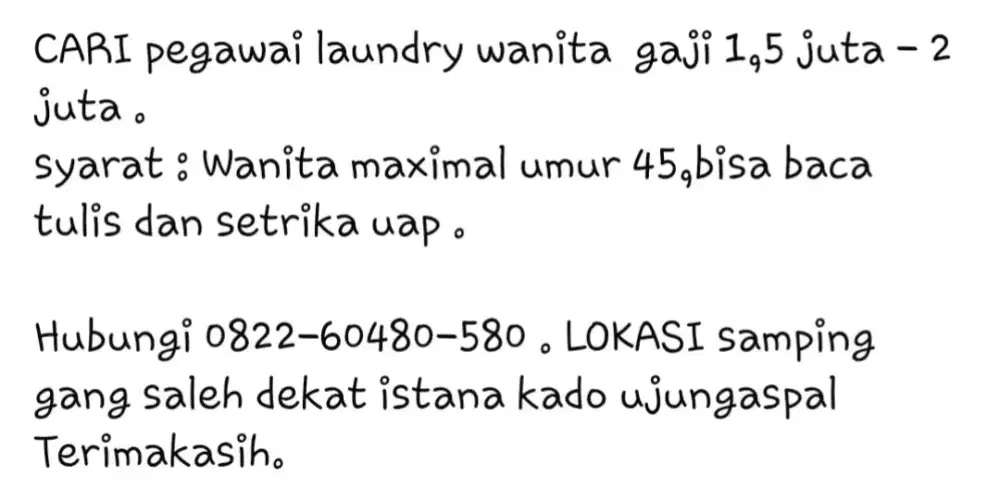 LOWONGAN Pegawai Laundry