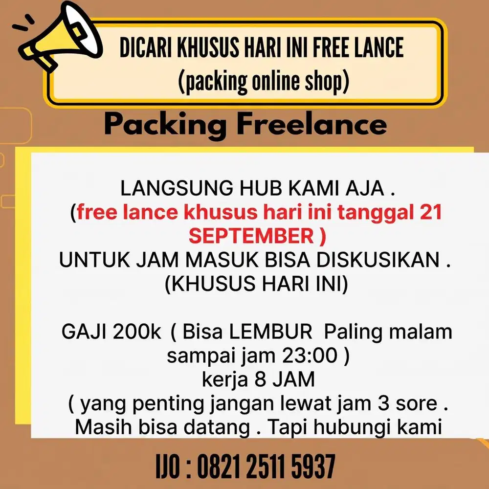 Dicari Free lance . Pria ( KHUSUS HARI INI LANGSUNG DM AJA )
