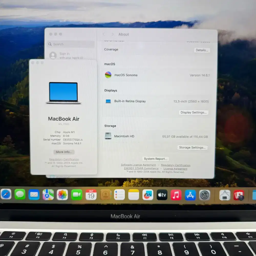Macbook Air M1 Layar 13 Inch Ram 8 Ssd 128 lengkap full set Silver