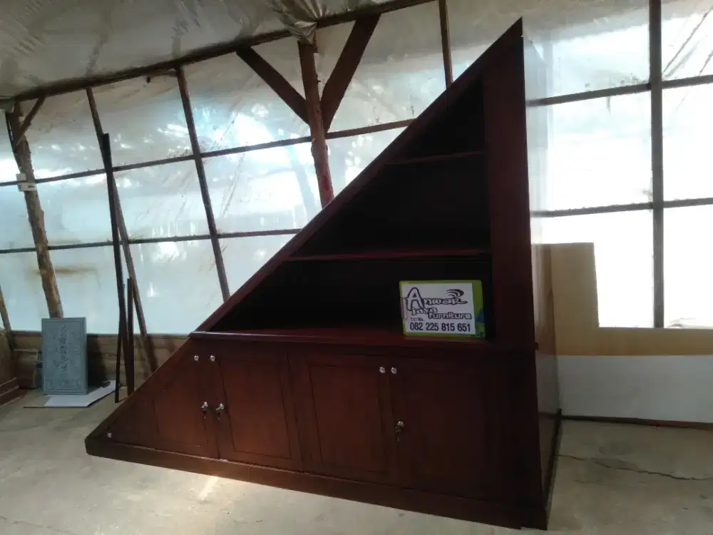 Almari bawah tangga minimalis full kayu jati