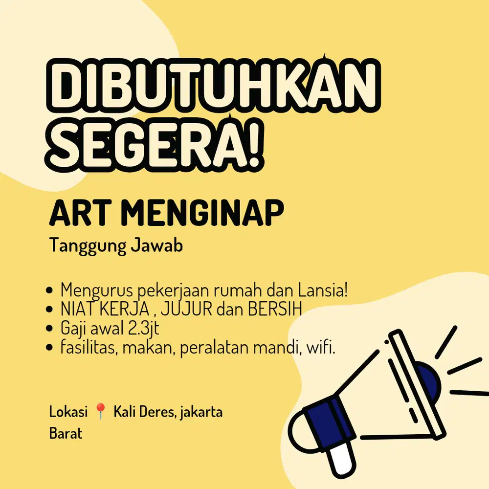 Dicari ART asisten rumah tangga