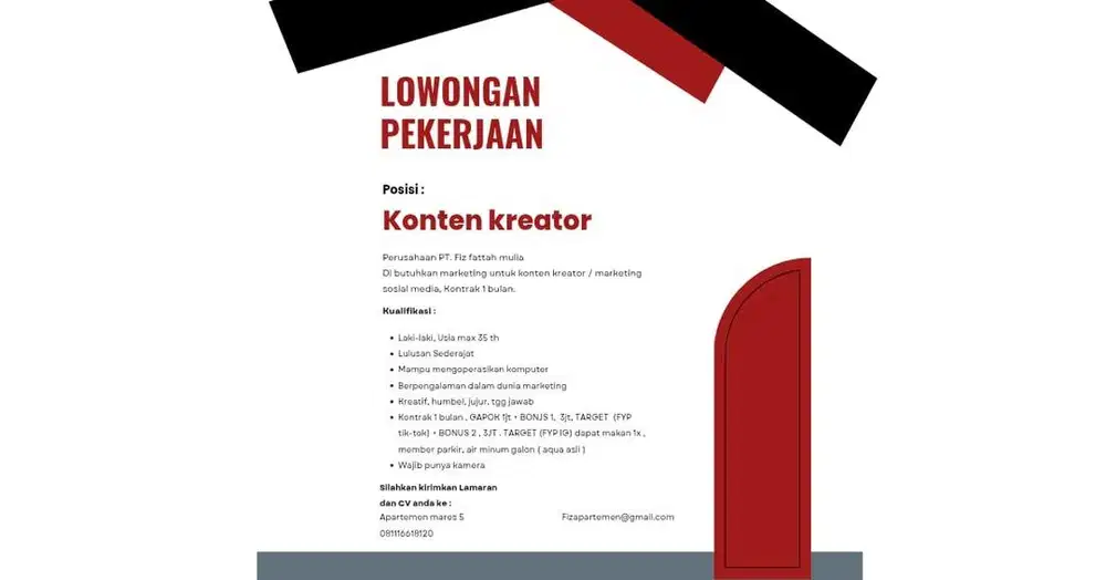 Di butuhkan marketing konten kreator sosmed