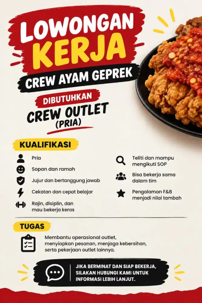 Loker Crew Ayam Geprek Pria