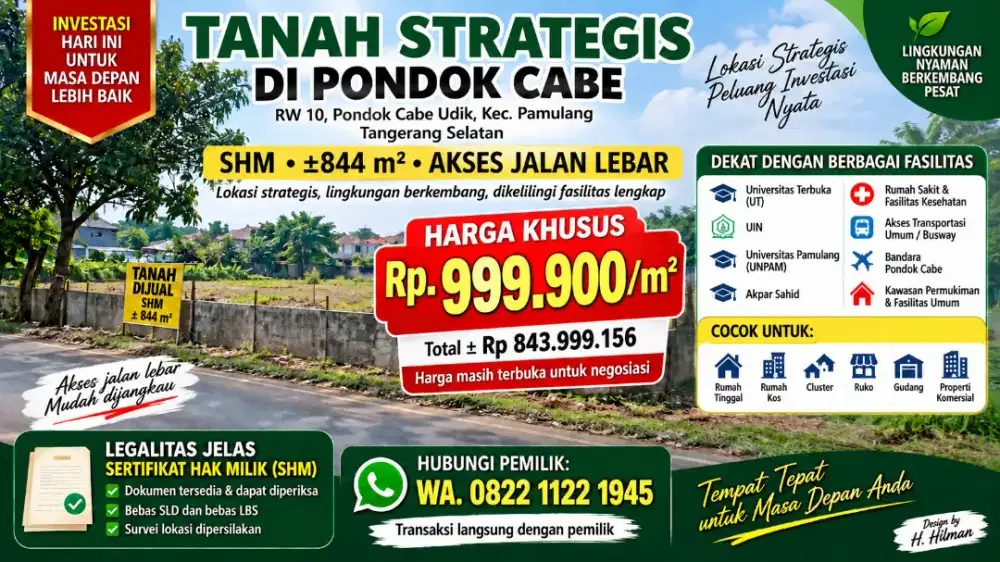 Dijual Tanah Kavling SHM Lt.844m