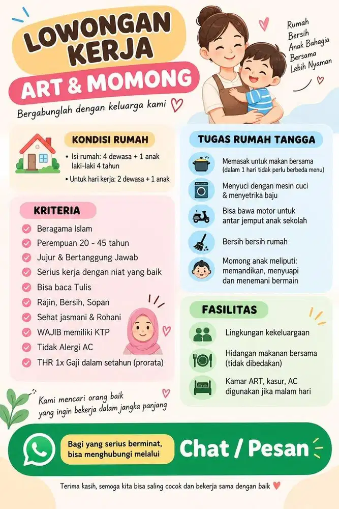 Dicari ART & Momong Menginap