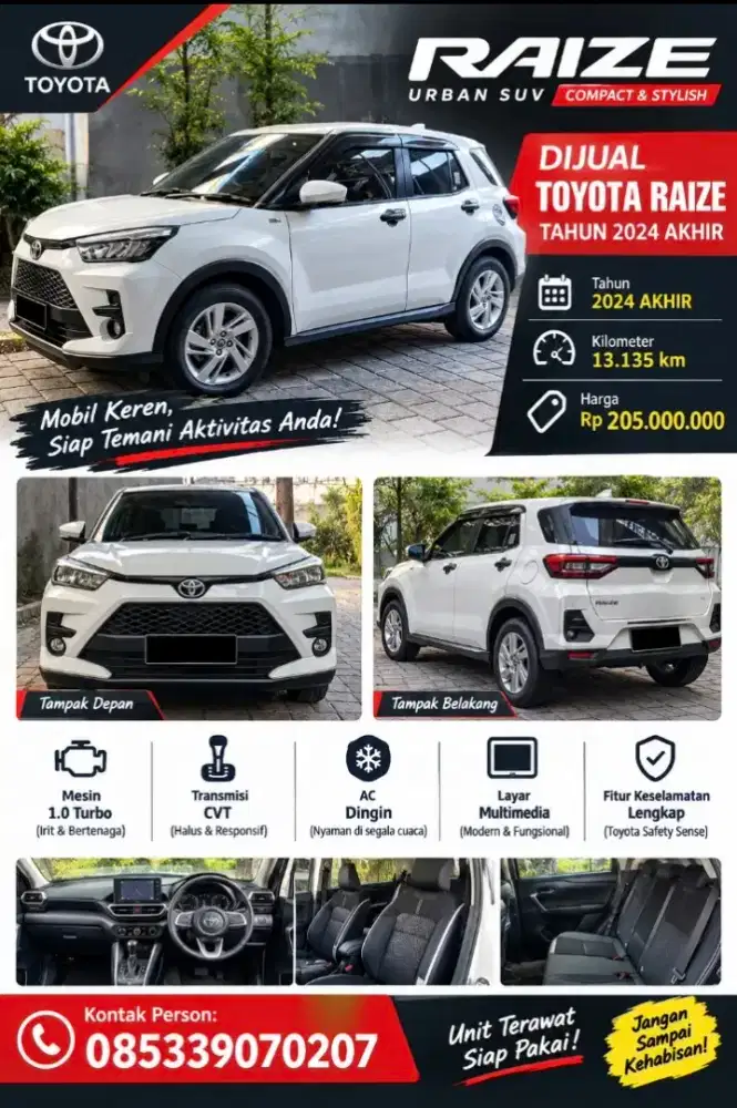 Toyota Raize 1.0 GR Sport TSS 2024 Akhir - Putih KM 13Rb Cash