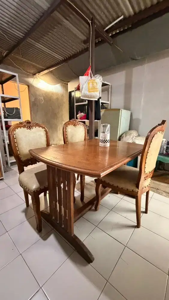 MEJA MAKAN 1 SET DENGAN 3 kursi kayu jati