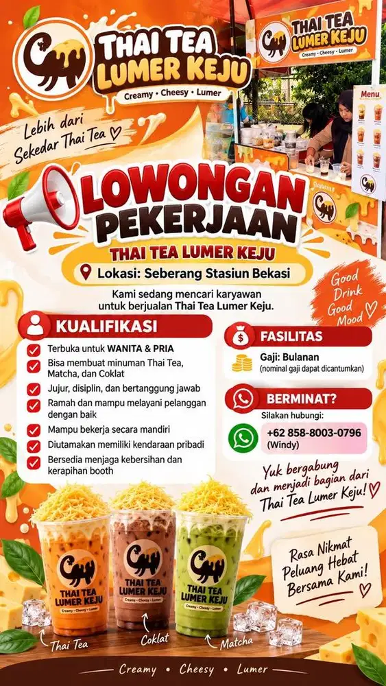 LOWONGAN PEKERJAAN THAI TEA LUMER KEJU