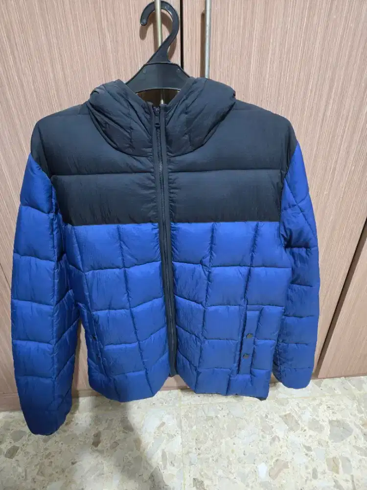 Jaket Puffer hoodie Mango jaket musim dingin Sz L dual colour