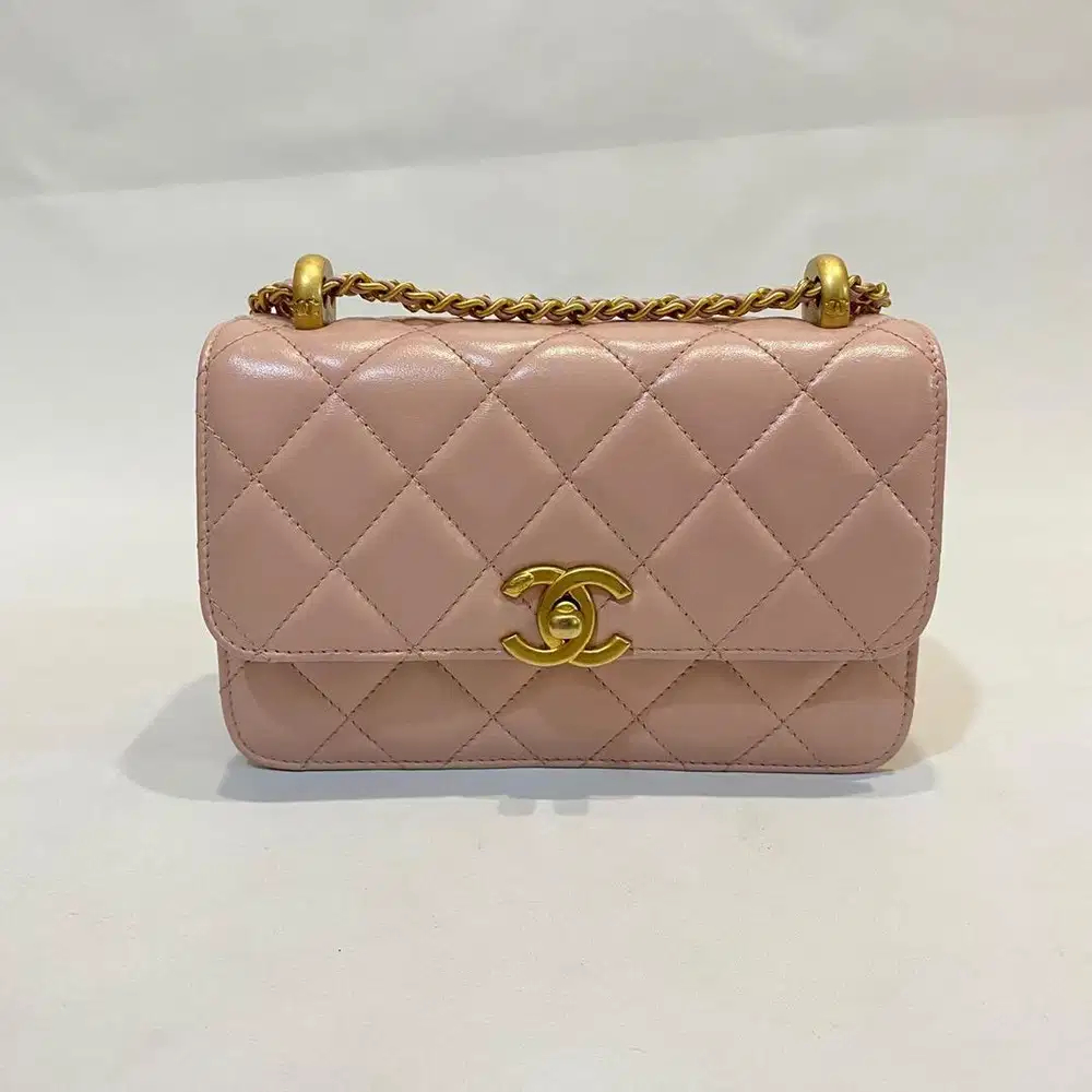 Preloved C24 Mini Flap Bag with Adjustable Strap Nude Pink