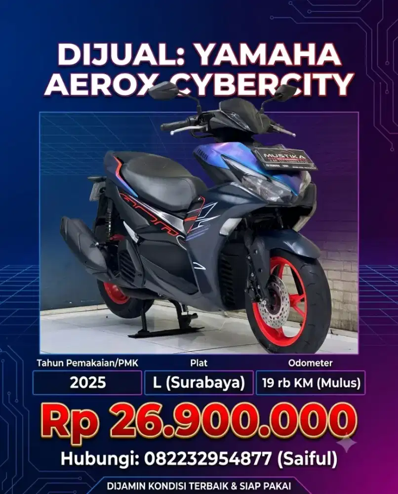 Perfect Condition!!Yamaha Aerox Cibercity pmk 2025 Plat L Mlus-Mustika