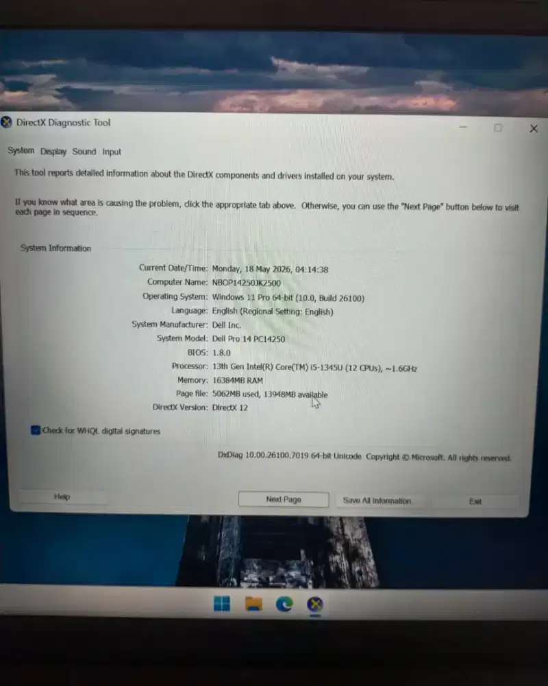 Leptop dell pro 14 pc14250