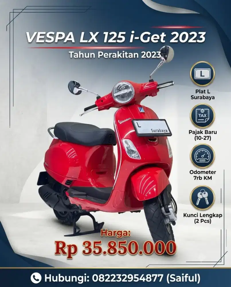 Odo 7rb Istimewa!!Vespa LX 125 Led 2023 Plat L Red Mulus-Mustika
