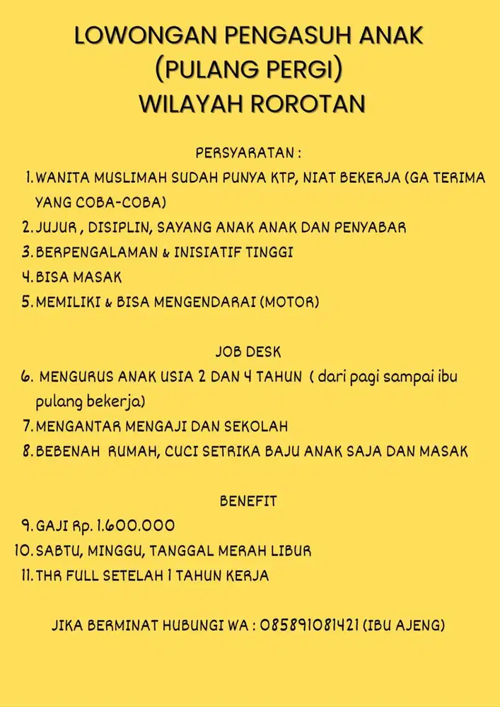 LOWONGAN PENGASUH ANAK