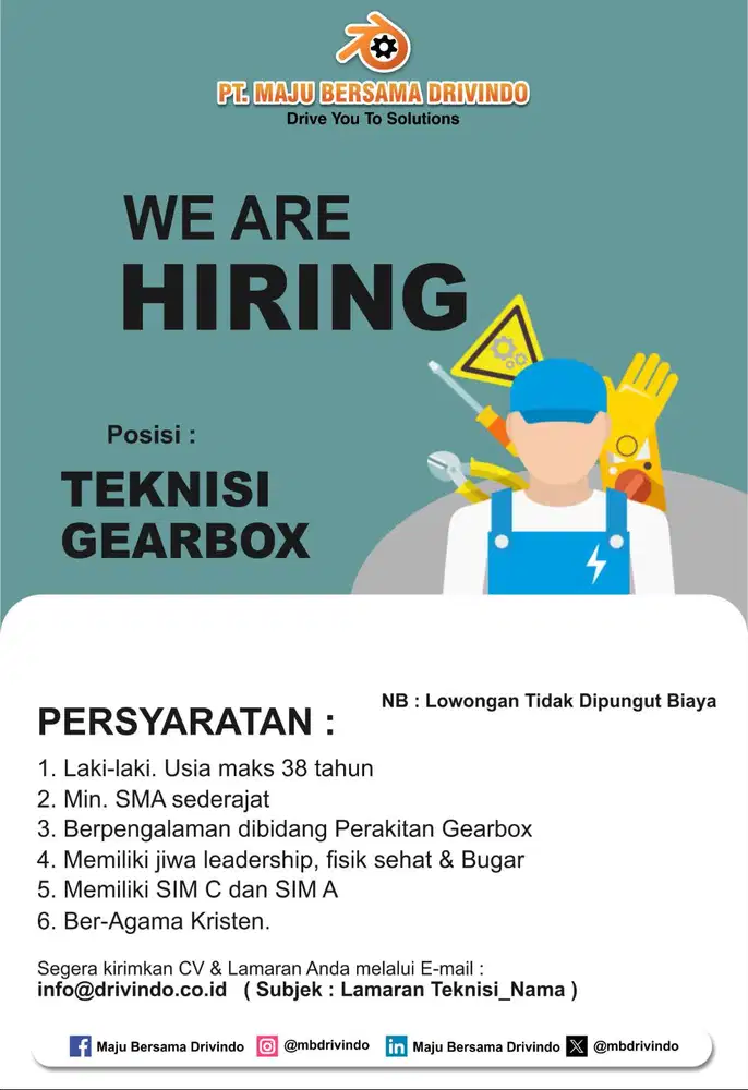LOWONGAN KERJA - TEKNISI GEARBOX