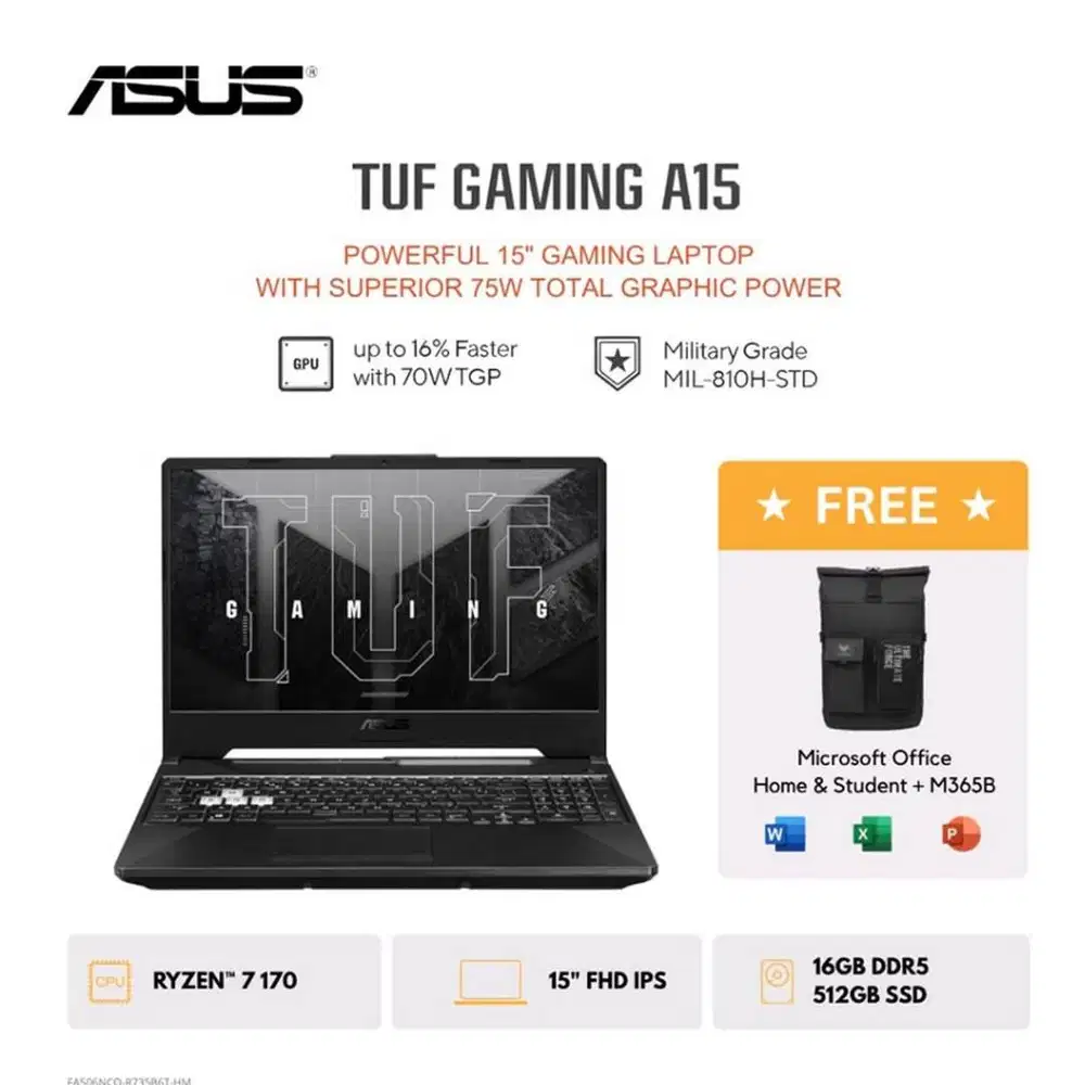 AMD Ryzen 7 170 / NVIDIA GeForce RTX 3050 / 8GB / 512GB / 15.6inch