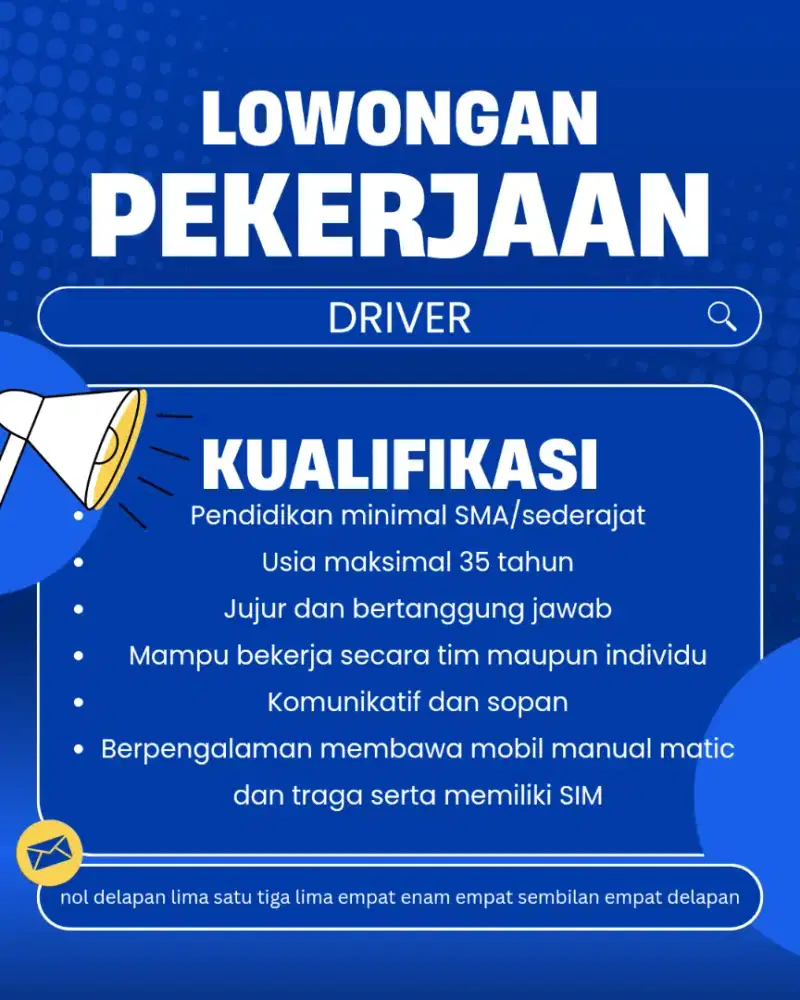 Loker Driver berpengalaman penempatan jakarta timur
