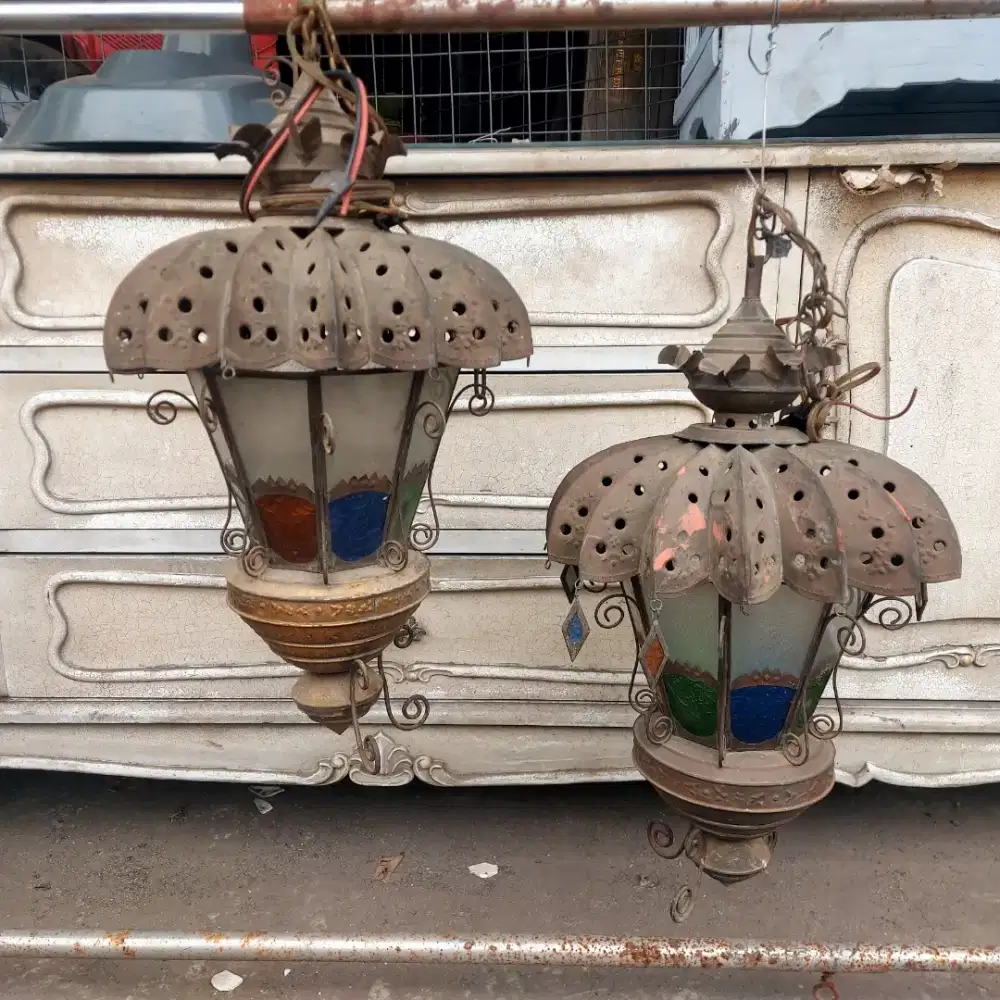 Lampu Gantung Kuningan & Kaca Patri Vintage Moroccan Style Lantern